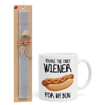 You re the only wiener for my bun, Πασχαλινή Λαμπάδα με Κούπα κεραμική (330ml) & κερί αρωματικό πλακέ (30cm) (ΓΚΡΙ)