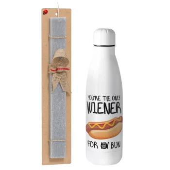 You re the only wiener for my bun, Easter Set, metallic stainless thermos bottle (500ml) & scented flat Easter candle (30cm) (GRAY)