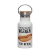Metallic thermos (Stainless steel) White with wooden lid (bamboo), double-walled, 350ml