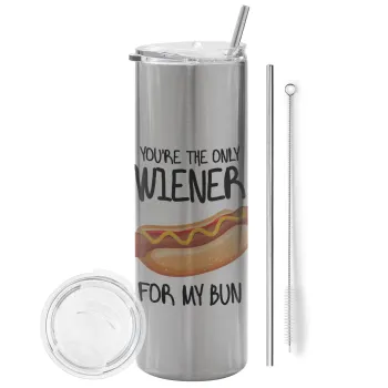 You re the only wiener for my bun, Tumbler ποτήρι θερμό Ασημένιο από ανοξείδωτο ατσάλι 600ml, με μεταλλικό καλαμάκι & βούρτσα καθαρισμού