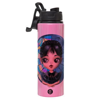 Wednesday big eyes, Μεταλλικό παγούρι νερού με καπάκι ασφαλείας, αλουμινίου 850ml