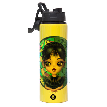 Wednesday big eyes, Μεταλλικό παγούρι νερού με καπάκι ασφαλείας, αλουμινίου 850ml