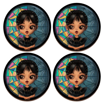 Wednesday big eyes, ΣΕΤ x4 Σουβέρ ξύλινα στρογγυλά plywood (9cm)