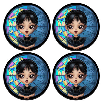 Wednesday big eyes, ΣΕΤ 4 Σουβέρ ξύλινα στρογγυλά (9cm)