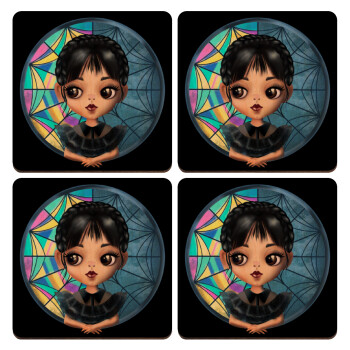 Wednesday big eyes, ΣΕΤ x4 Σουβέρ ξύλινα τετράγωνα plywood (9cm)