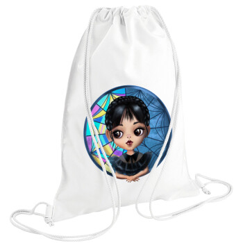 Wednesday big eyes, Τσάντα πλάτης πουγκί GYMBAG λευκή (28x40cm)