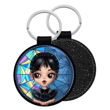 Wednesday big eyes, Μπρελόκ Δερματίνη, στρογγυλό ΜΑΥΡΟ (5cm)