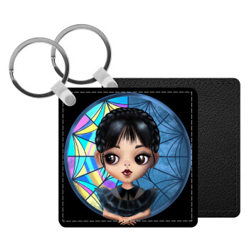 Wednesday big eyes, Μπρελόκ Δερματίνη, τετράγωνο ΜΑΥΡΟ (5x5cm)