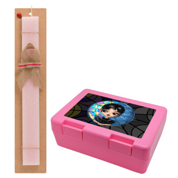Wednesday big eyes, Easter Set, children's snack container PINK & scented flat Easter candle (30cm) (PINK)