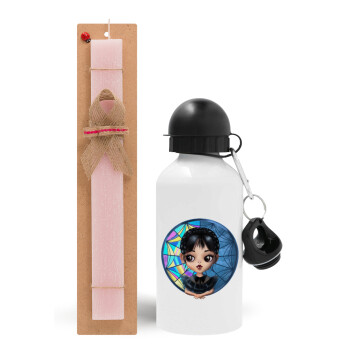 Wednesday big eyes, Easter Set, metallic aluminum bottle (500ml) & aromatic flat Easter candle (30cm) (PINK)