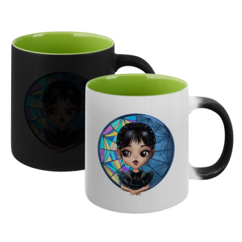 Wednesday big eyes, Κούπα Μαγική εσωτερικό πράσινο, κεραμική 330ml που αλλάζει χρώμα με το ζεστό ρόφημα