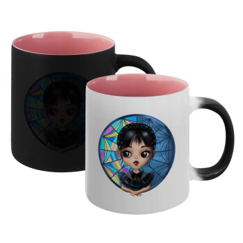 Wednesday big eyes, Κούπα Μαγική εσωτερικό ΡΟΖ, κεραμική 330ml που αλλάζει χρώμα με το ζεστό ρόφημα