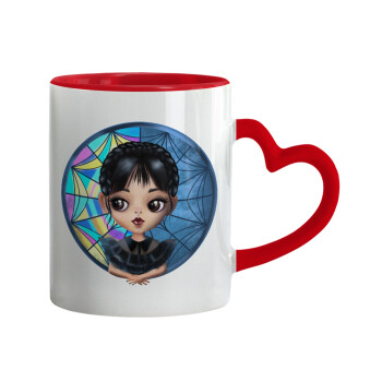 Wednesday big eyes, Κούπα καρδιά χερούλι κόκκινη, κεραμική, 330ml