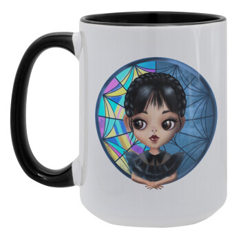 Wednesday big eyes, Κούπα Mega 15oz, κεραμική Μαύρη, 450ml