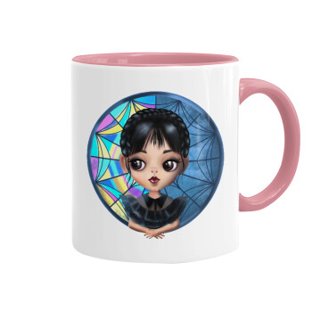 Wednesday big eyes, Κούπα χρωματιστή ροζ, κεραμική, 330ml
