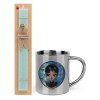 Easter Set, metallic thermal cup (300ml) & aromatic flat Easter candle (30cm) (TURQUOISE)
