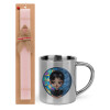 Easter Set, metallic thermal cup (300ml) & aromatic flat Easter candle (30cm) (PINK)
