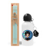 Easter Set, metallic aluminum water bottle (500ml) & scented flat candle (30cm) (TURQUOISE)