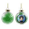 Transparent Christmas tree ball ornament with green filling 8cm