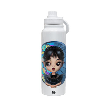 Wednesday big eyes, 1L Stainless Steel Thermal Bottle with Phone Holder & Double Wall Insulation