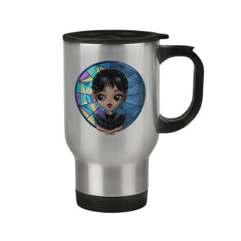 Wednesday big eyes, Stainless steel travel mug with lid, double wall 450ml