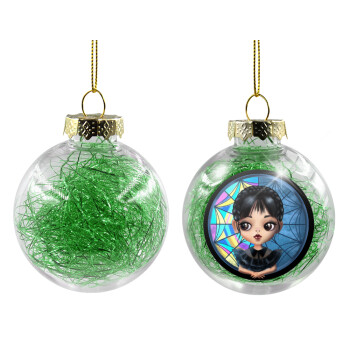 Wednesday big eyes, Χριστουγεννιάτικη μπάλα δένδρου διάφανη με πράσινο γέμισμα 8cm