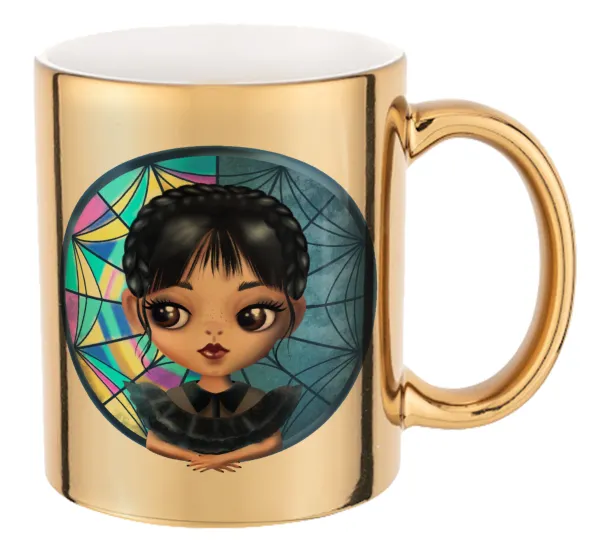 Wednesday big eyes — Mug ceramic, gold mirror, 330ml