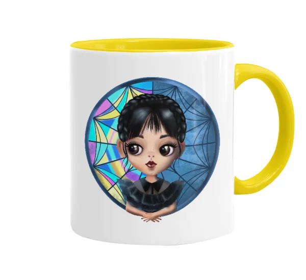 Wednesday big eyes — Mug colored yellow, ceramic, 330ml