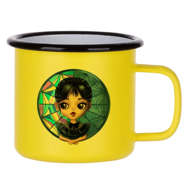 Wednesday big eyes — Κούπα Μεταλλική εμαγιέ ΜΑΤ Κίτρινη 360ml