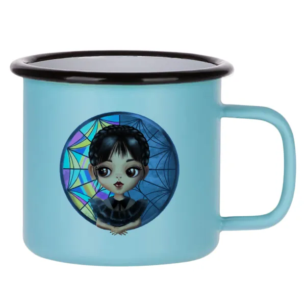 Wednesday big eyes — Κούπα Μεταλλική εμαγιέ ΜΑΤ σιέλ 360ml