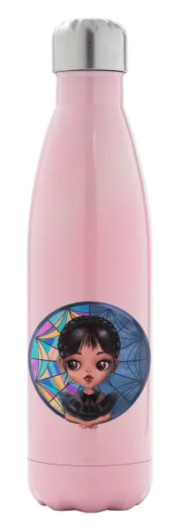 Wednesday big eyes — Metal mug thermos Pink Iridiscent (Stainless steel), double wall, 500ml