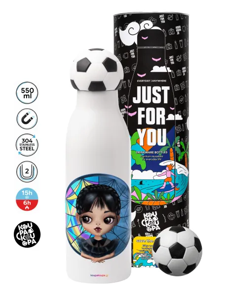 Wednesday big eyes — Soccer Metal mug thermos, double wall, 550ml