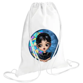 Wednesday big eyes, Τσάντα πλάτης πουγκί GYMBAG λευκή (28x40cm)