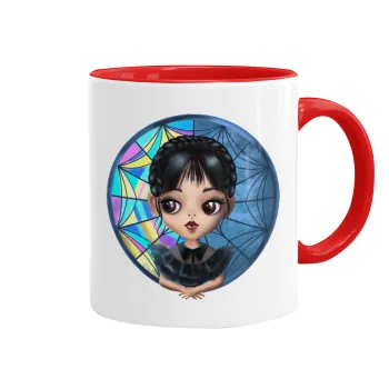Wednesday big eyes, Κούπα χρωματιστή κόκκινη, κεραμική, 330ml