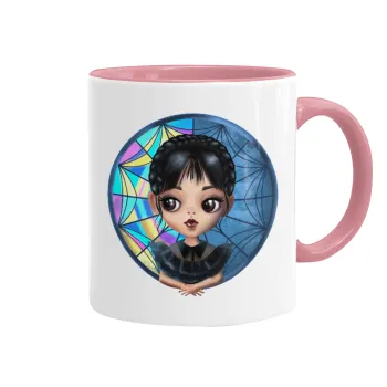 Wednesday big eyes, Κούπα χρωματιστή ροζ, κεραμική, 330ml