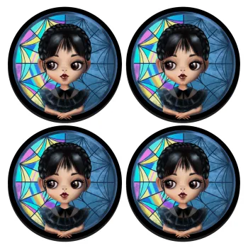 Wednesday big eyes, ΣΕΤ 4 Σουβέρ ξύλινα στρογγυλά (9cm)