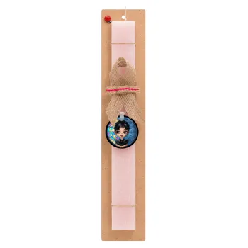 Wednesday big eyes, Easter Set, wooden keychain & scented flat Easter candle (30cm) (PINK)