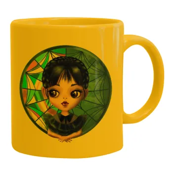 Wednesday big eyes, Κούπα, κεραμική κίτρινη, 330ml