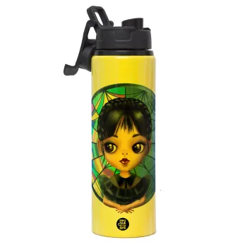 Wednesday big eyes, Μεταλλικό παγούρι νερού με καπάκι ασφαλείας, αλουμινίου 850ml