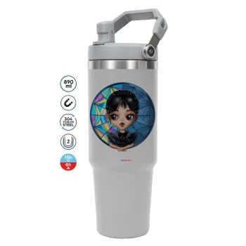 Wednesday big eyes, GREY color, 890ml (30oz) stainless Steel Tumbler with Handle