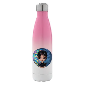 Wednesday big eyes, Metal mug thermos Pink/White (Stainless steel), double wall, 500ml