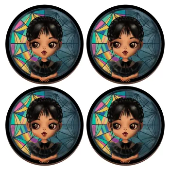 Wednesday big eyes, ΣΕΤ x4 Σουβέρ ξύλινα στρογγυλά plywood (9cm)