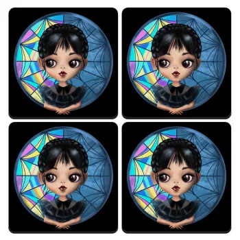 Wednesday big eyes, ΣΕΤ 4 Σουβέρ ξύλινα τετράγωνα (9cm)