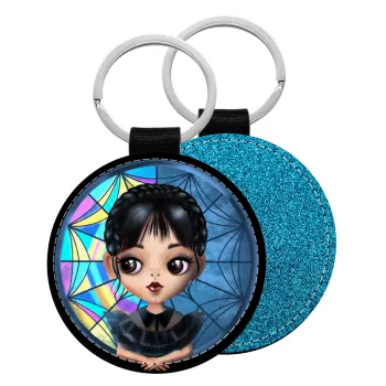 Wednesday big eyes, Μπρελόκ Δερματίνη, στρογγυλό ΜΠΛΕ (5cm)