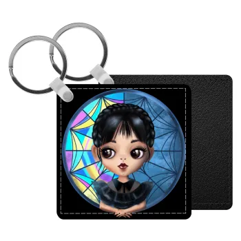 Wednesday big eyes, Μπρελόκ Δερματίνη, τετράγωνο ΜΑΥΡΟ (5x5cm)