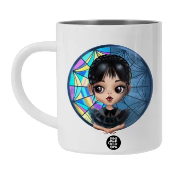 Wednesday big eyes, BIG Mug Stainless steel double wall (450ml, White)