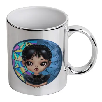 Wednesday big eyes, Mug ceramic, silver mirror, 330ml