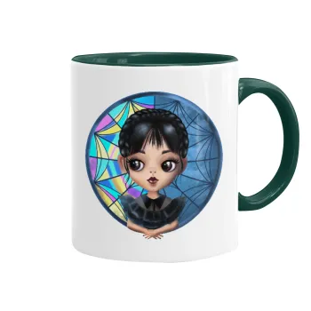Wednesday big eyes, Mug colored green, ceramic, 330ml