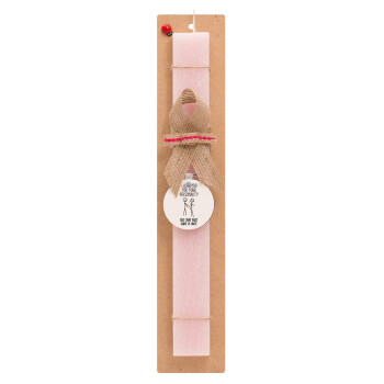 I Love you for your personality, Easter Set, wooden keychain & scented flat Easter candle (30cm) (PINK)