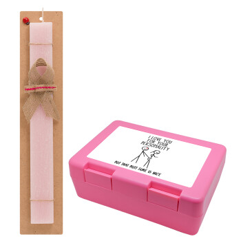 I Love you for your personality, Easter Set, children's snack container PINK & scented flat Easter candle (30cm) (PINK)